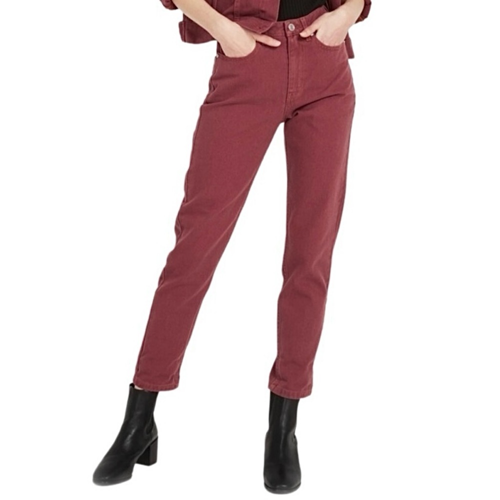 Frank & Oak Jeans Stevie High Rise Tapered Straight Rusty Red - Size 27